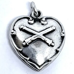 US Army Artillery Military Cannon Puffy Heart Charm Sterling Silver Repousse VTG